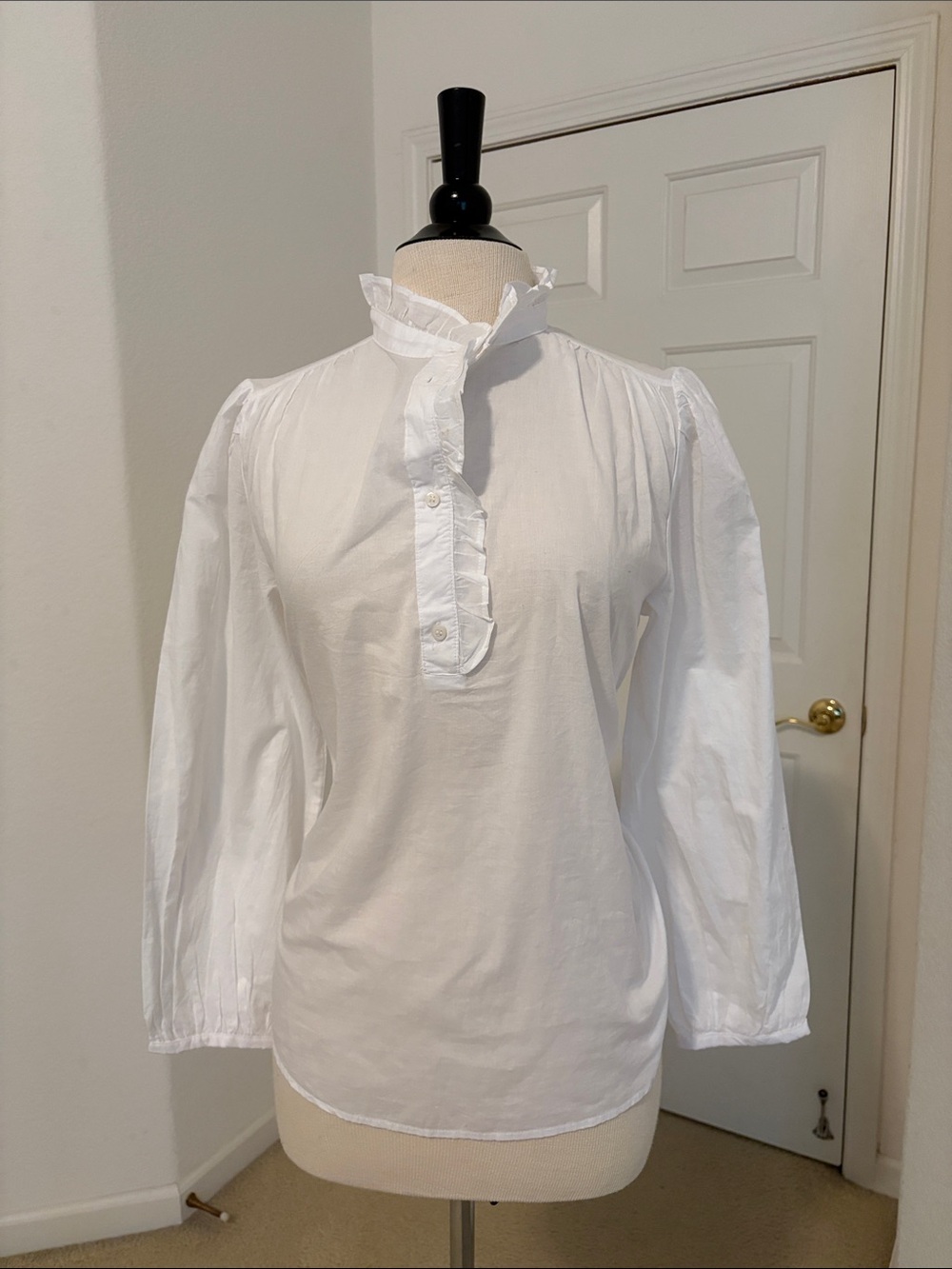 H&M White Ruffle Neck Puff Sleeve Blouse